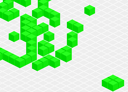 game of life using obelisk showing green cubes